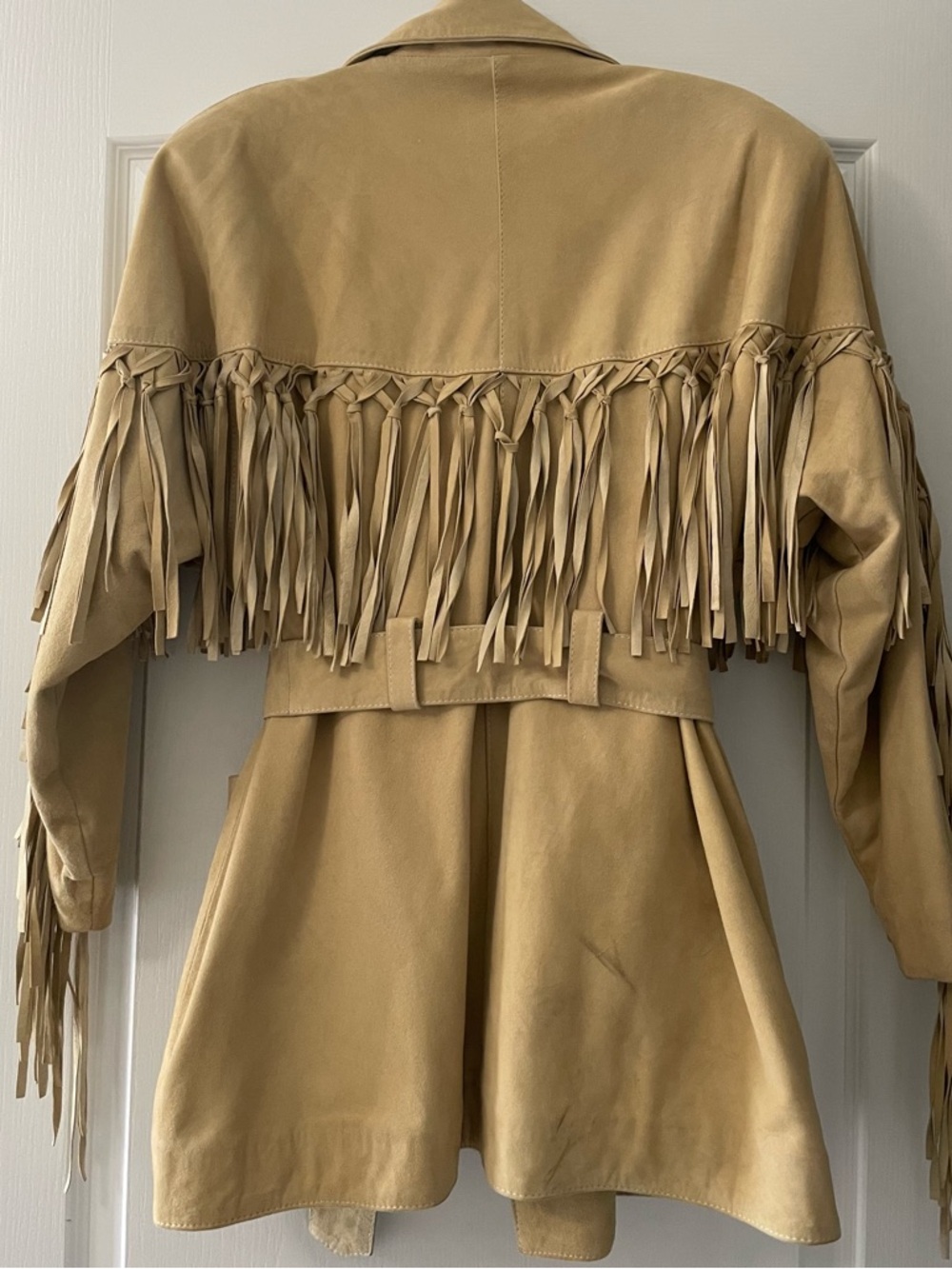 Fringed Suede Belted Jacket in Tan - Picture 2 of 4